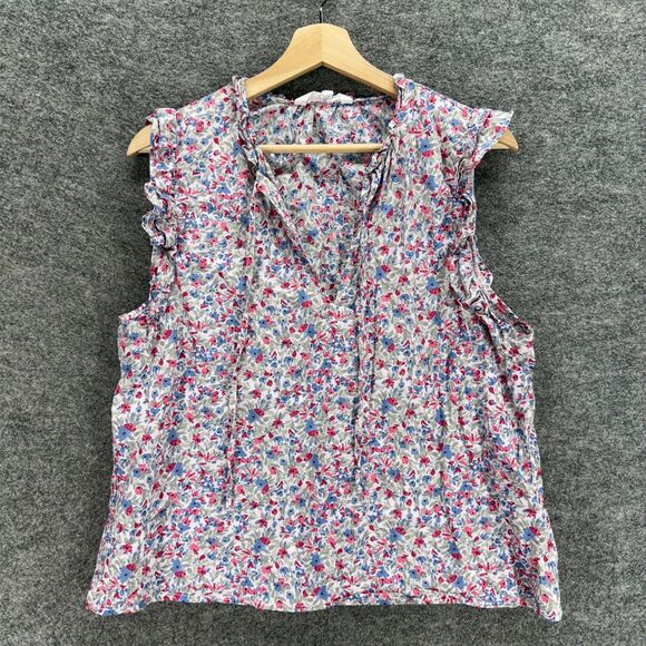 BB Dakota Blouse Women XL White Floral V-Neck Tasseled Sleeveless Cotton Casual - Picture 1 of 8